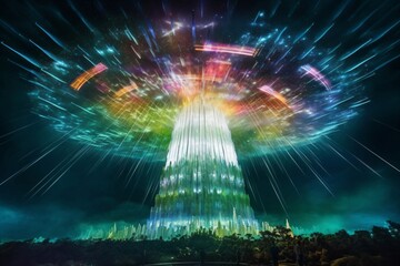 mighty beams of energy shoot up to the sky and spread out created with Generative AI technology