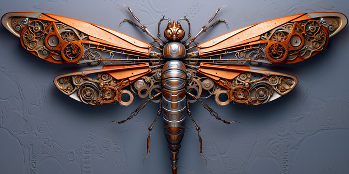 mechanical dragonfly robot. Generative AI image.