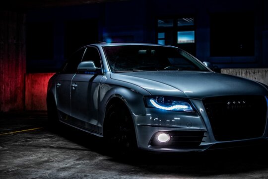 Front view of an Audi S4 in a parking garage