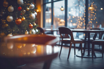 Christmas decoration in local cozy cafe interior