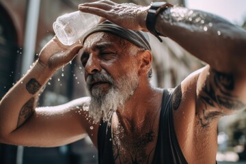 Middle aged man feeling bad during summer heatwave