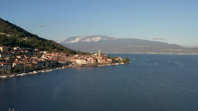 Aerial view of the beautiful town of Salo on the Lake Garda shore in Italy