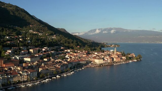 Aerial view of the beautiful town of Salo on the Lake Garda shore in Italy