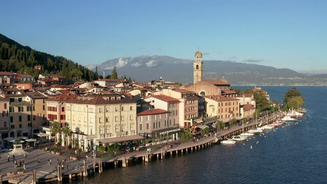 Aerial view of the beautiful town of Salo on the Lake Garda shore in Italy