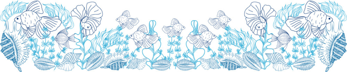Fototapeta na wymiar Vector illustration of a blue water world, hand drawn with a line