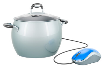 Saucepan with computer mouse. 3D rendering