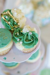Closeup of decorated cupcakes