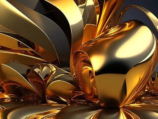 Golden 3d rendering of an abstract background with a shiny silk texture created with generative AI technology 