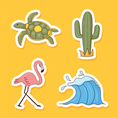 Colorful hand drawn summer stickers collection