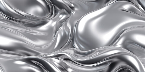 Abstract 3D Background with flowing liquid metal texture. Seamless silver texture. Generative AI - 612451442