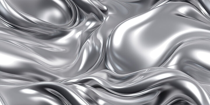 Abstract 3D Background with flowing liquid metal texture. Seamless silver texture. Generative AI