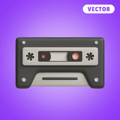 music cassette 3D vector icon set, on a purple background