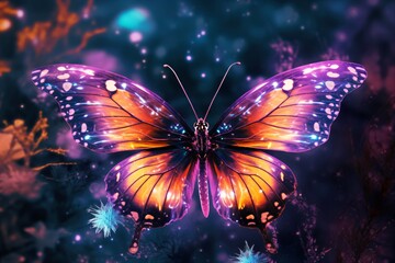 Fototapeta na wymiar fascinating butterfly has a purple glow in the wings created with Generative AI technology