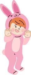 Happy and funny cute children is wearing rabbit animal costume.