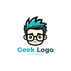 Geek Nerd Logo Stock Vector. Simple minimalist geek nerd head mascot logo design vector template