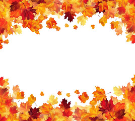 Naklejka na ściany i meble Autumn background with colourful frame of maple leaves, orange, yellow ,red.Beautiful fall leaves decorative border with copy space for text,Generative Ai