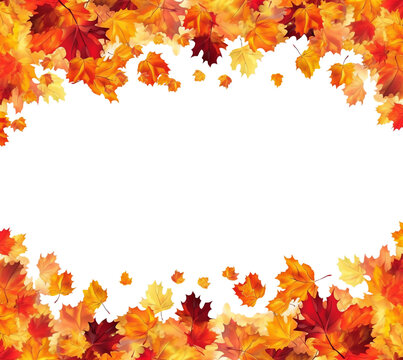 Autumn background with colourful frame of maple leaves, orange, yellow ,red.Beautiful fall leaves decorative border with copy space for text,Generative Ai