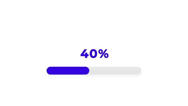 Blue progress bar animation, percentage loading 40% on a White background