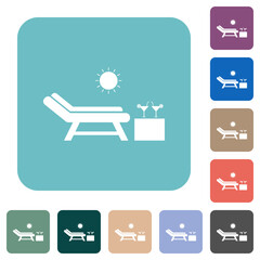 Beach sunbed cocktail rounded square flat icons