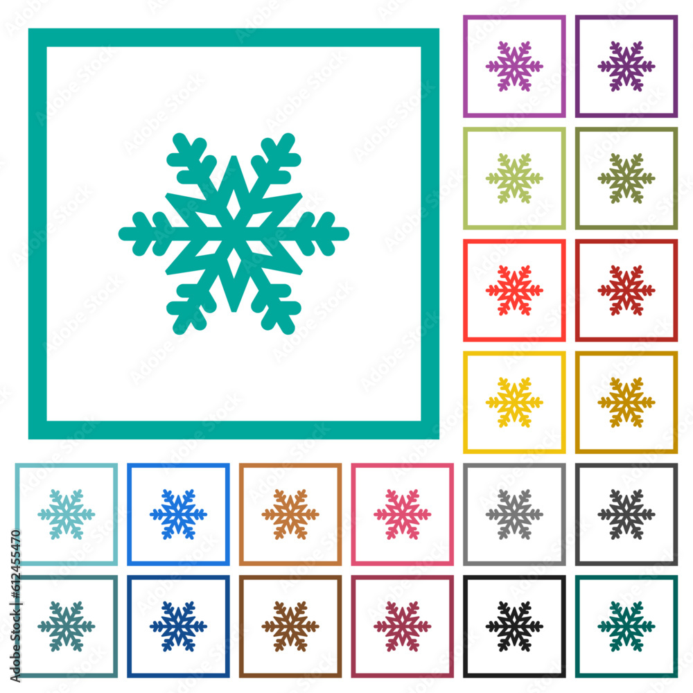 Poster snowflake flat color icons with quadrant frames