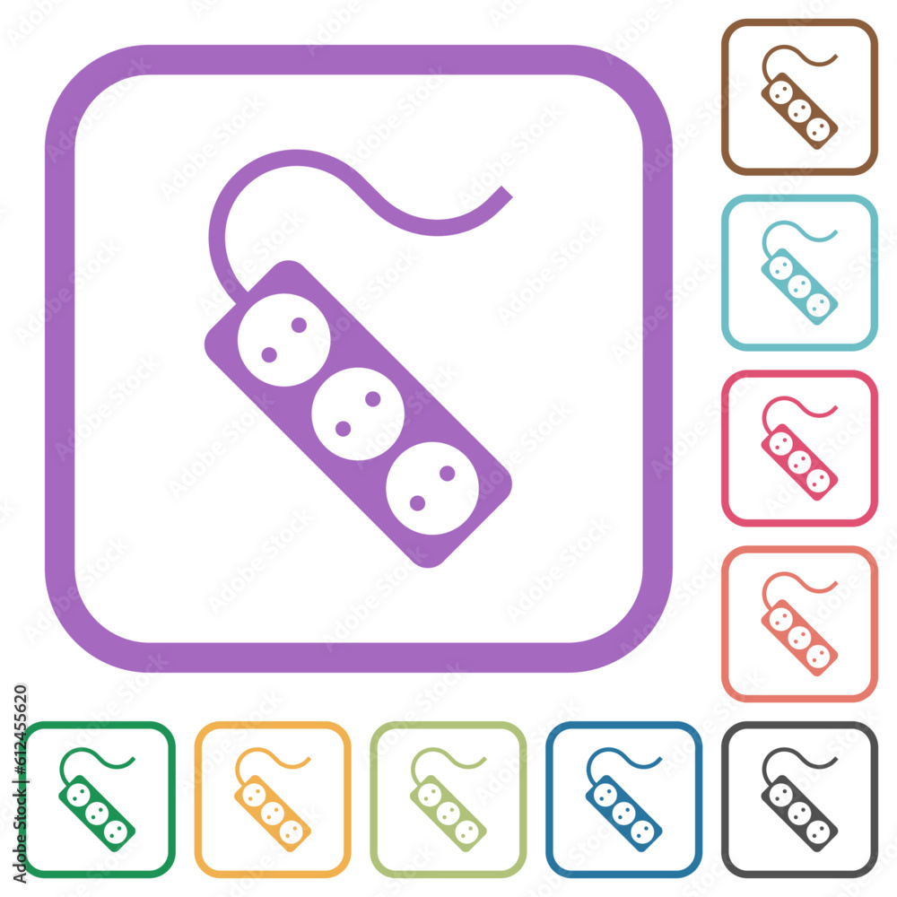 Poster portable electrical outlet with three sockets and cord solid simple icons