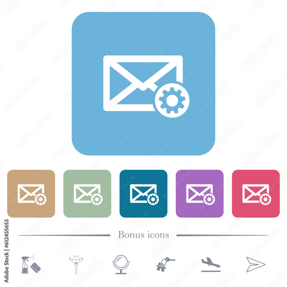 Aufkleber mail settings flat icons on color rounded square backgrounds