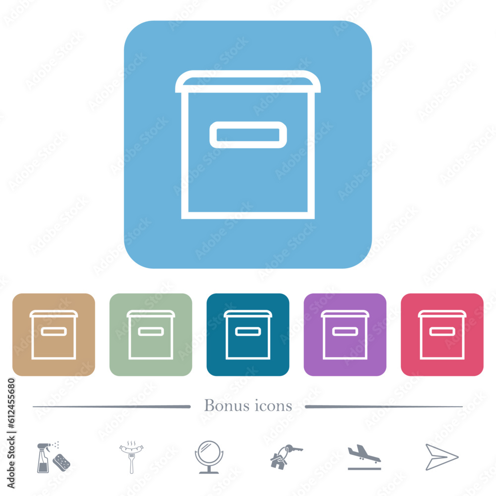 Poster mailbox outline flat icons on color rounded square backgrounds