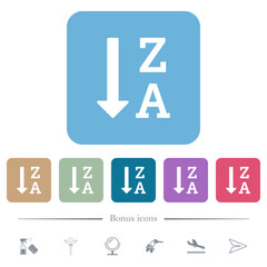 Alphabetically descending ordered list flat icons on color rounded square backgrounds