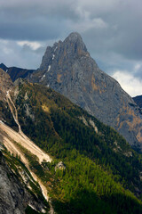Obraz premium Marmolada Mountain, named as the Queen of the Dolomites is a mountainous mountain group of the Alps, the highest in the Dolomites, reaching the highest point with Punta Penia (3,343 m), Italy, Europe 