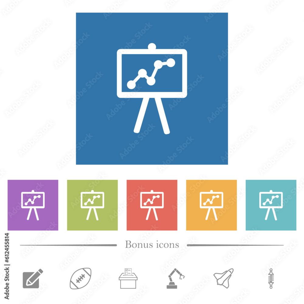 Aufkleber presentation board with graph flat white icons in square backgrounds