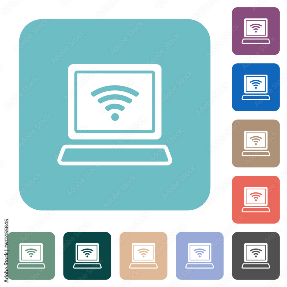 Poster laptop computer with wireless symbol alternate rounded square flat icons