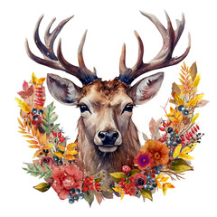 Deer’s head in a flower wreath