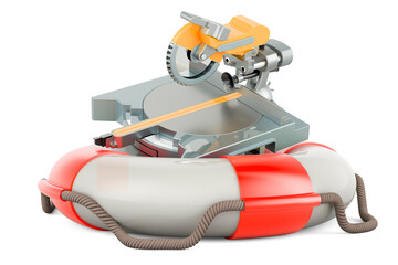 Table circular saw inside lifebelt. 3D rendering