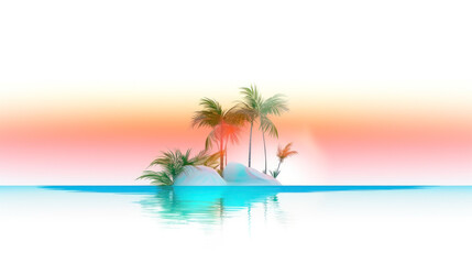 Stylized neon color palette tropical island with palm trees. Generative AI