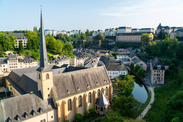 Beautiful traditional houses in Luxembourg along the Alzette river in the center of the city