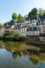 Fototapeta na wymiar Beautiful traditional houses in Luxembourg along the Alzette river in the center of the city