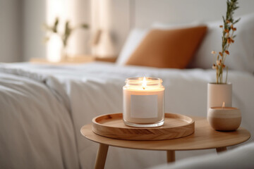 Fototapeta na wymiar A scented candle in a modern bedroom. AI generative