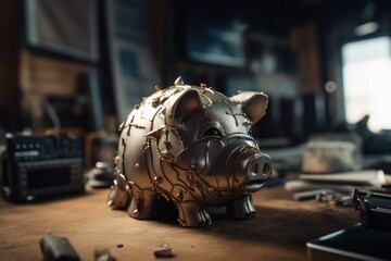 Naklejka na ściany i meble Conceptual piggy bank made using materials. Generative AI