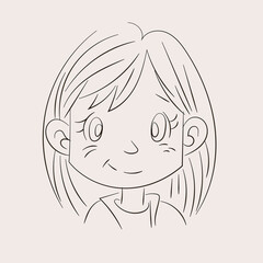Diverse face of young girl, her emotions. Portrait with a positive facial expression. Hand drawn doodle sketch. Vector illustration 