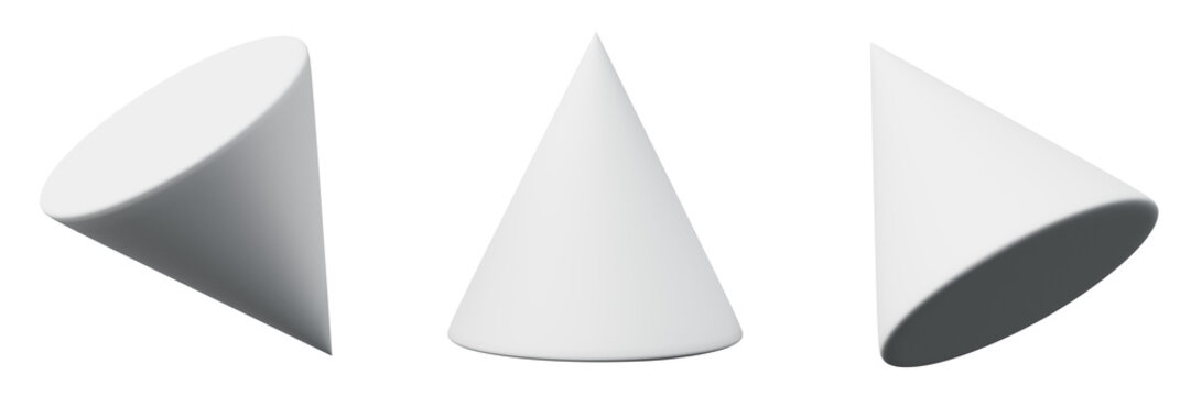 3d cone white realistic rendering of basic geometry object