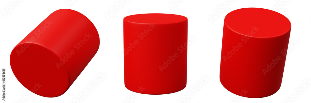 Fototapete 3d cylinder red realistic rendering of basic geometry object