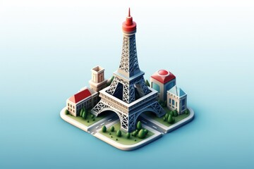 Fototapeta na wymiar 3D icon of Paris France for web design colorful