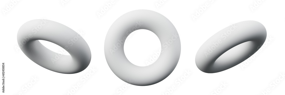 Poster 3d torus or ring white, realistic rendering of basic geometry object