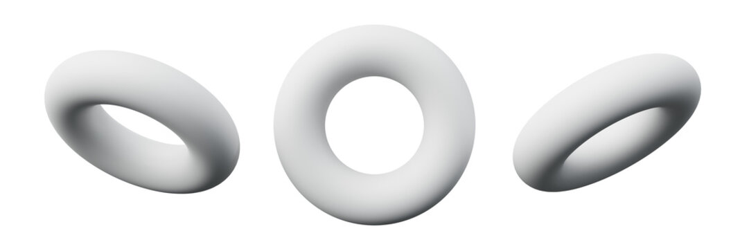 3d Torus or Ring White, realistic rendering of basic geometry object