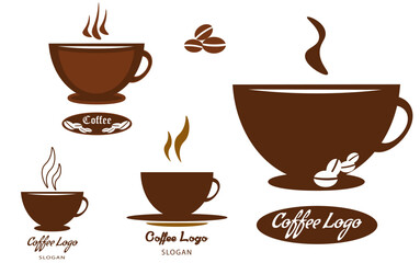 Coffee Logo Set on White Background. Vector Coffee Logo Set and coffee beans for poster, icon, emblem, badge or label design