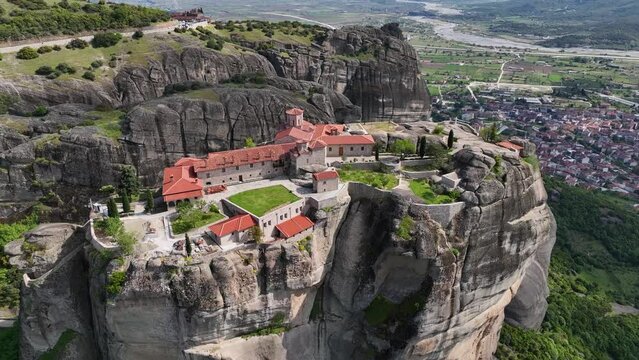 Aerial view of Meteora Monastery in Kalambaka, Greece