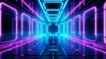 Modern Futuristic Neon Room Inside a Spaceship Heading to Mars, Future Humanity in 2077 , Tron Style, Purple and blue accents, LEDS - Generative AI