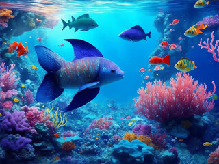 Under the sea underwater world, Generative AI Illustration.