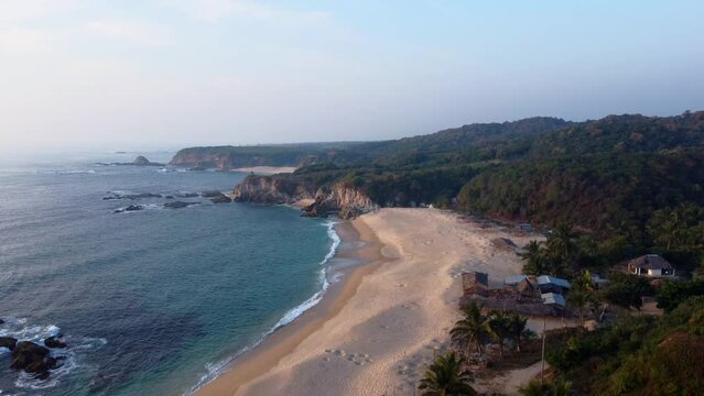 Aerial shot of the beach of Palma Sola in Michoacan, Mexico