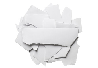 Ripped pieces of paper with a blank piece on top for a short text, cut out